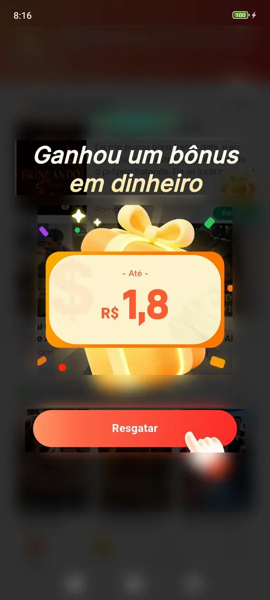 Janela de boas-vindas do Novelvio com bônus de R$ 1,80 em dinheiro