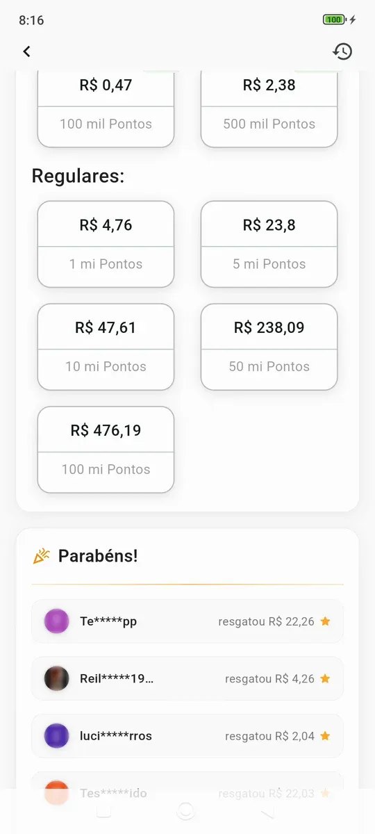 Tabela de resgate do FOCUS com os valores de R$ 0,47 a R$ 476,19