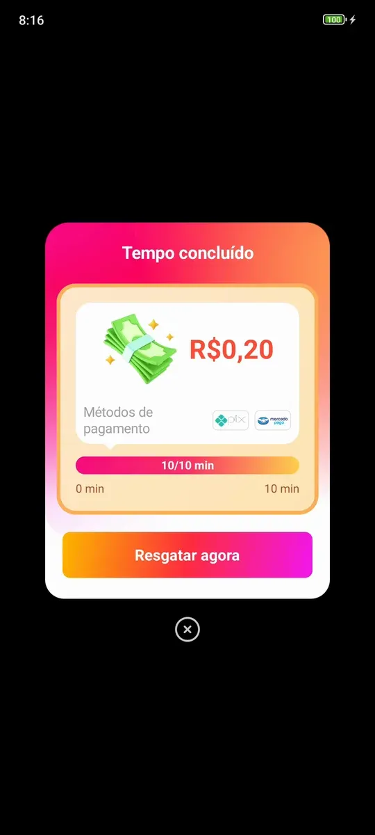 Tarefa de 10 minutos concluída no FreeReels com R$ 0,20 pra resgatar